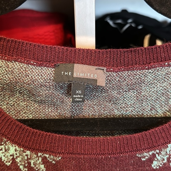 The Limited burgundy and teal print long sleeve crew neck sweater size XS - Picture 2 of 3